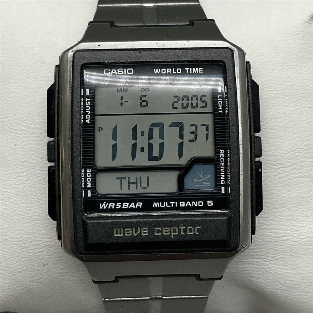 Casio Wave Ceptor WV-59J Mens Watch 36mm Digital Silver Tone New Battery 8.25